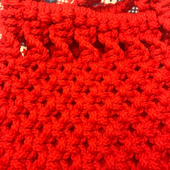 Red Macrame Open Weave Purse FREE SHIP - Picture 5 of 5